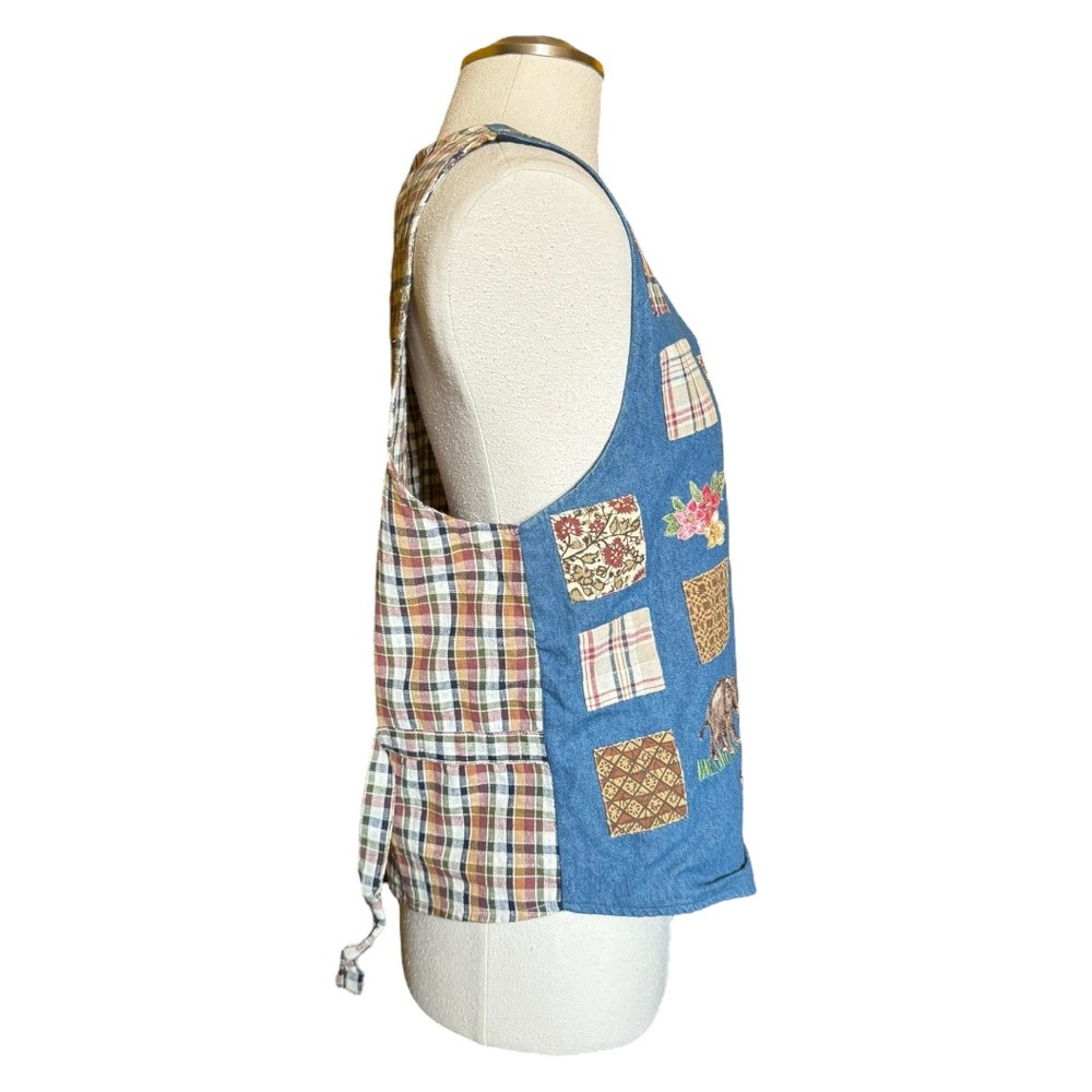 Studio Collection Patchwork Embroidered Animal Mixed Media Vintage Fall Vest - Picture 4 of 13